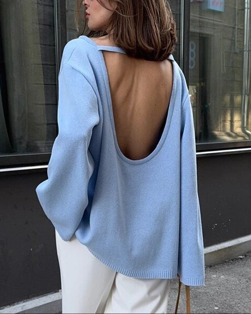 Backless Loose Fit Knit Blouse