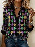 Women'S Casual Lapel Color-Block Printed Shirt