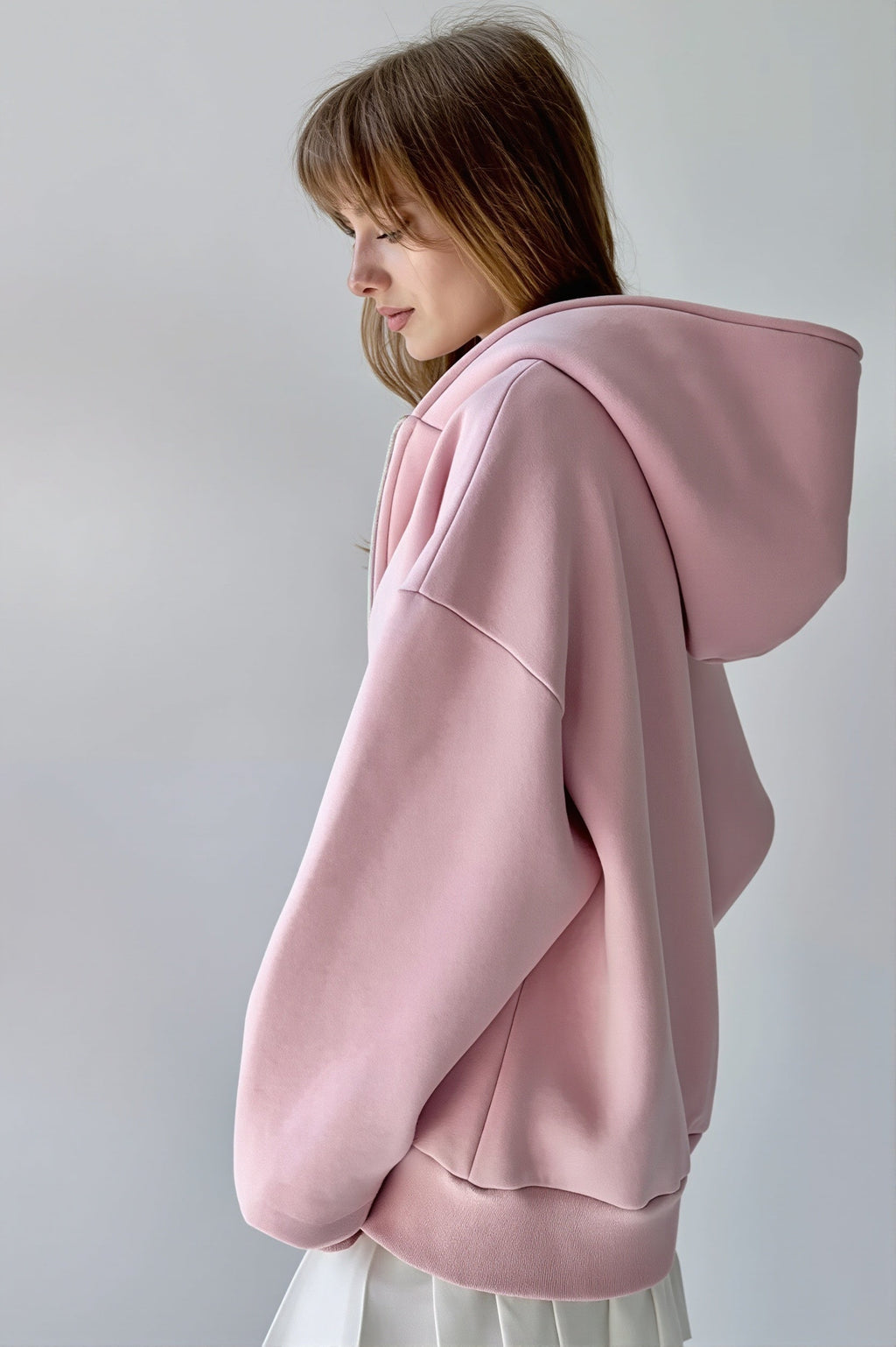 Solid Oversized Zip Up Hoodie