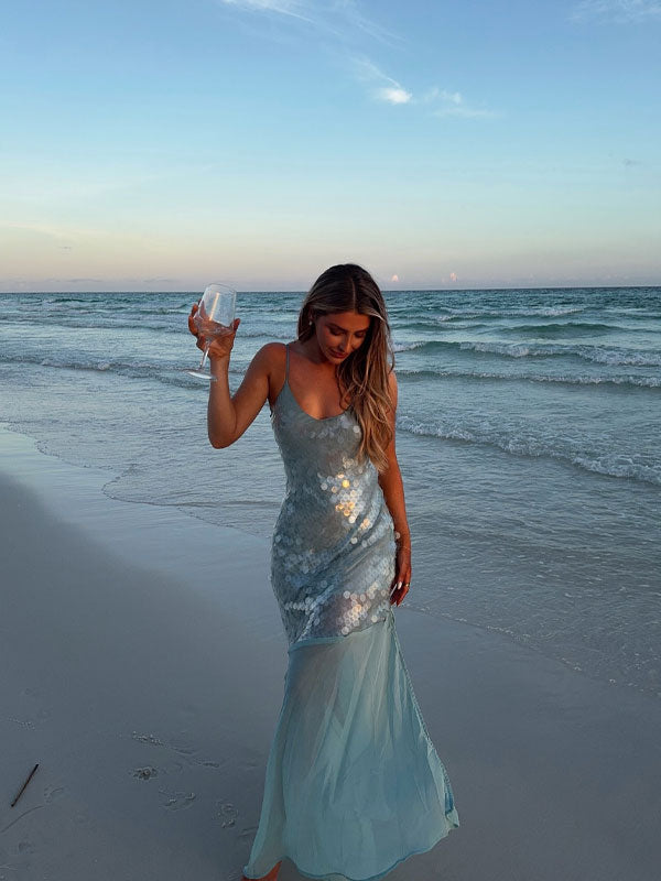 Thin straps sequin maxi dress