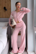 Cropped Knit Cardigan Wide Leg Pants Set