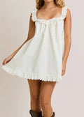 Lace Bow Ruffle Beach Slip Mini Dress