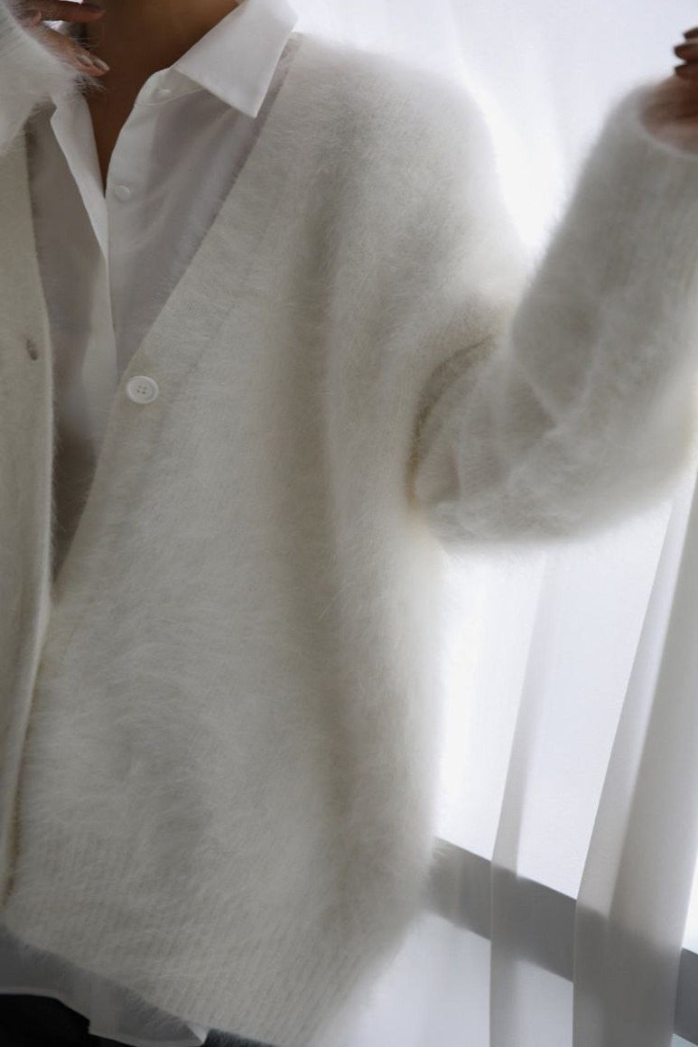 Plush V Neck Relaxed Button Knit Cardigan