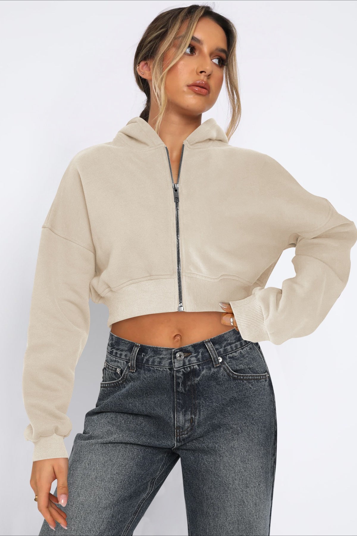 Cropped Zip Up Hoodie