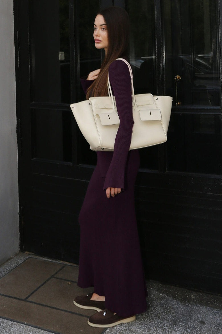Ribbed V Neck Cardigan Maxi Skirt Set