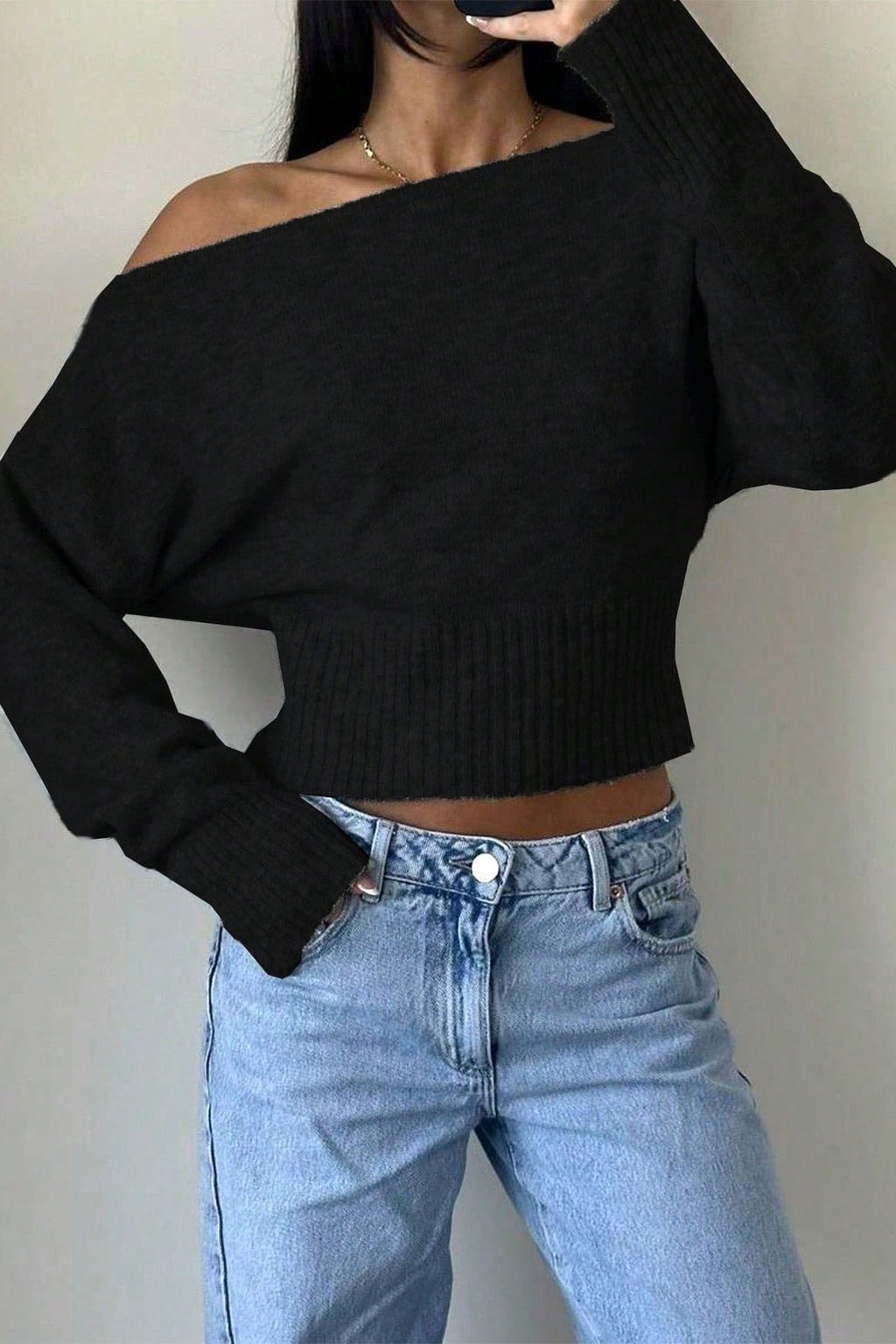 Off Shoulder Cropped Sweater