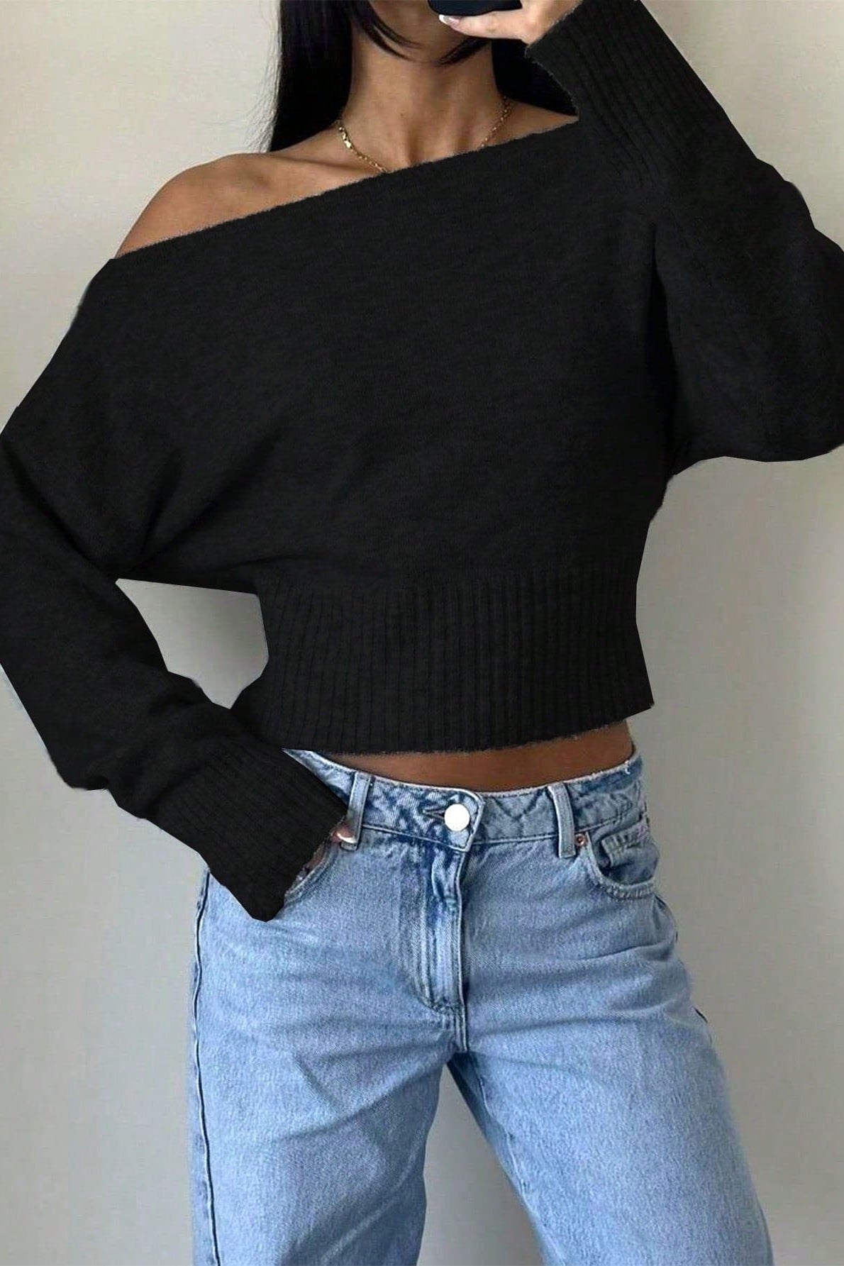 Off Shoulder Cropped Sweater