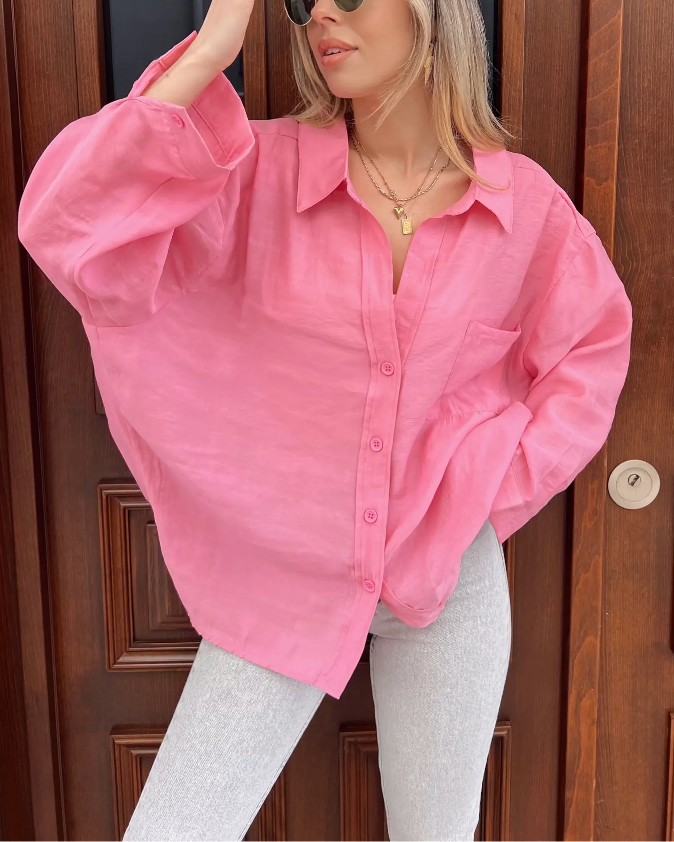 Linen-Blend Oversized Button-Down Longline Shirt