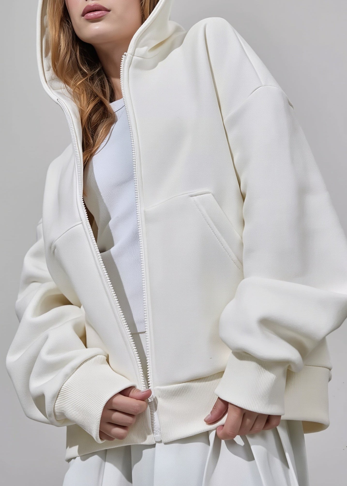 Solid Oversized Zip Up Hoodie