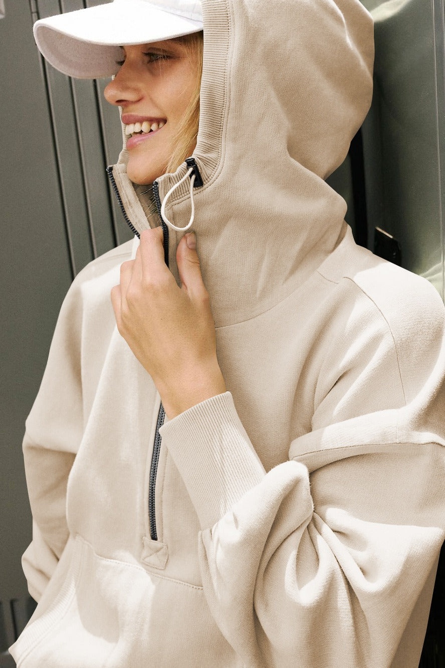 Color Block Half Zip Drawstring Hoodie