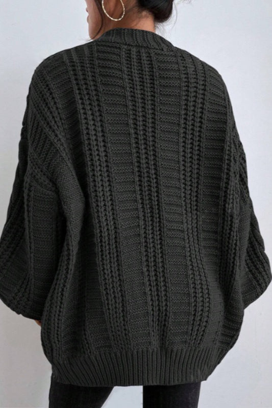 Oversized Cable Knit V Neck Button Cardigan