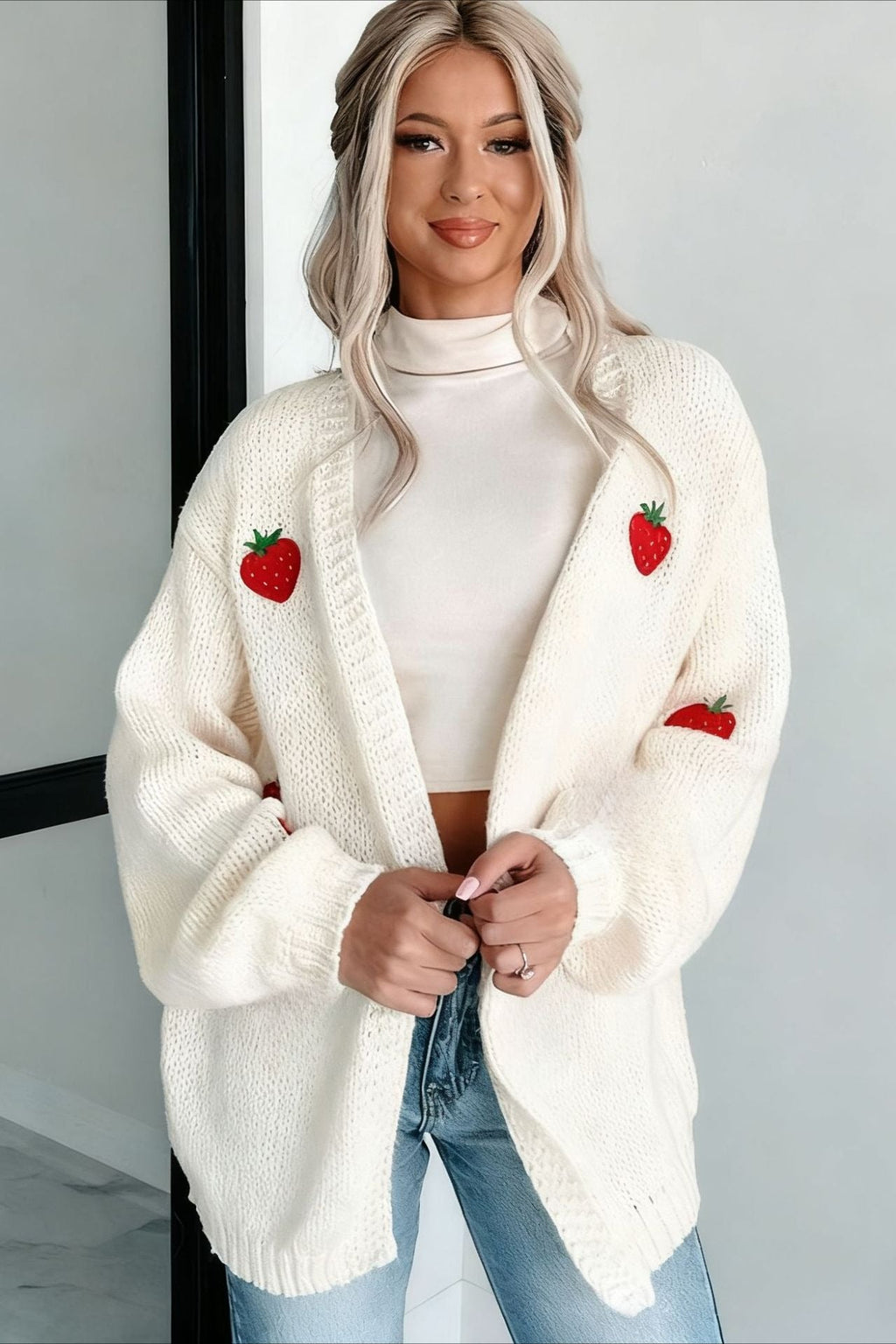 Pumpkin Embroidered Open Front Knit Cardigan