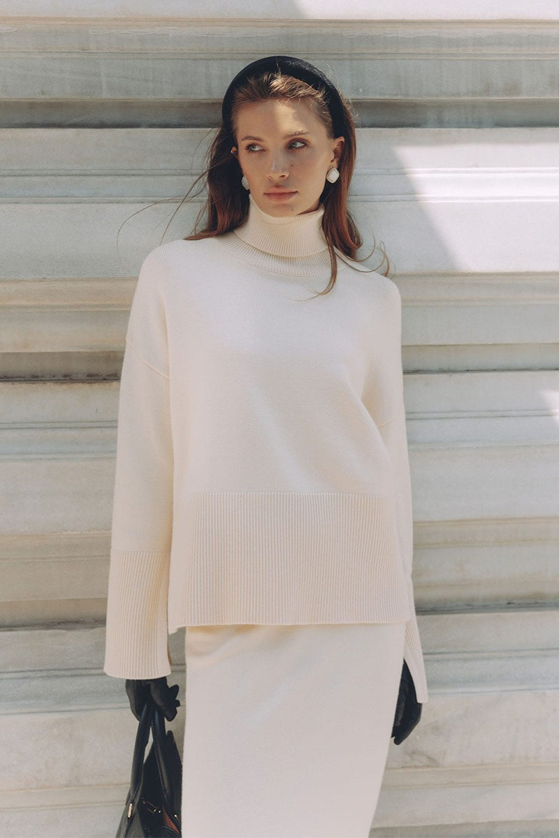 Relaxed Knit Sweater Slit Maxi Skirt Set