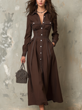 Retro Contrast Stitching Pocket Midi Dress