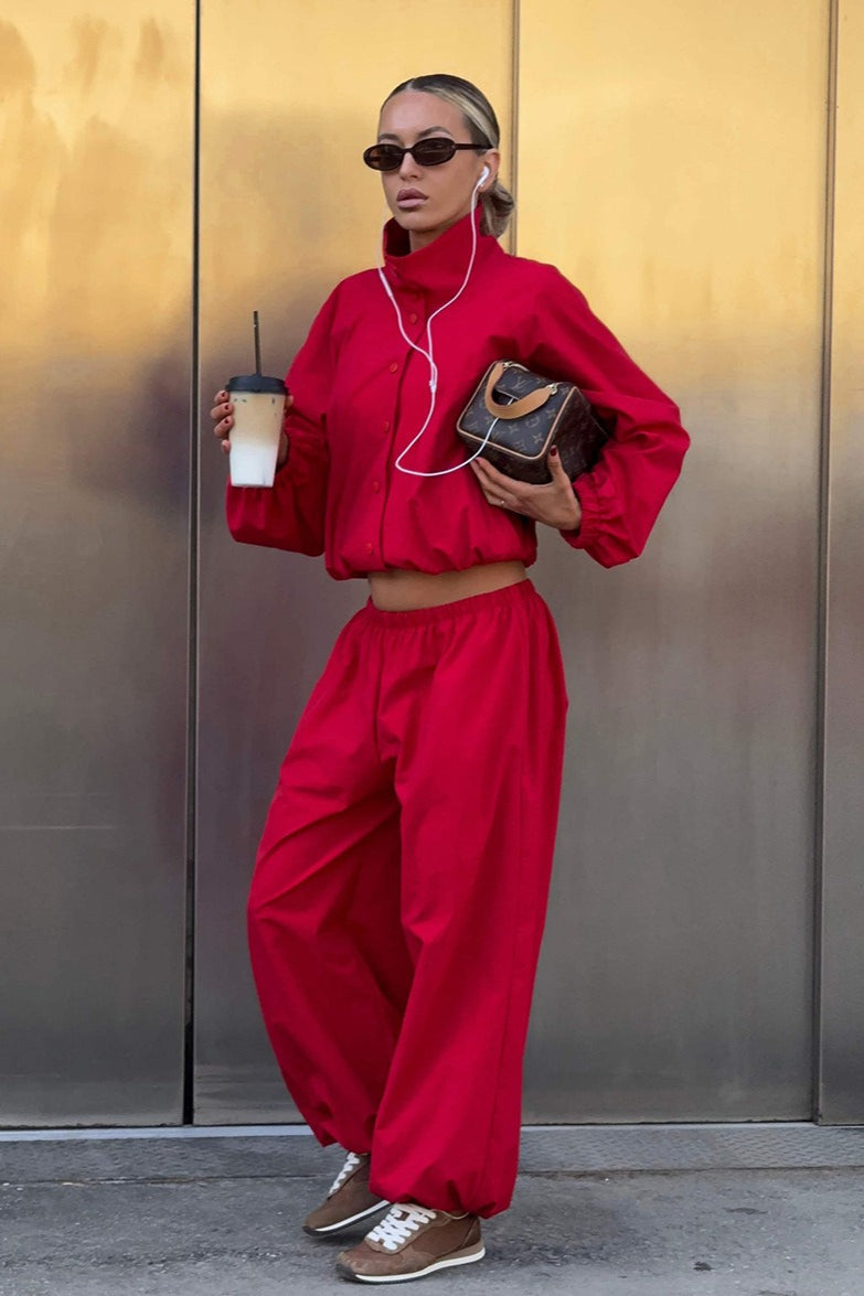 Stand Collar Jacket Jogger Pants Set