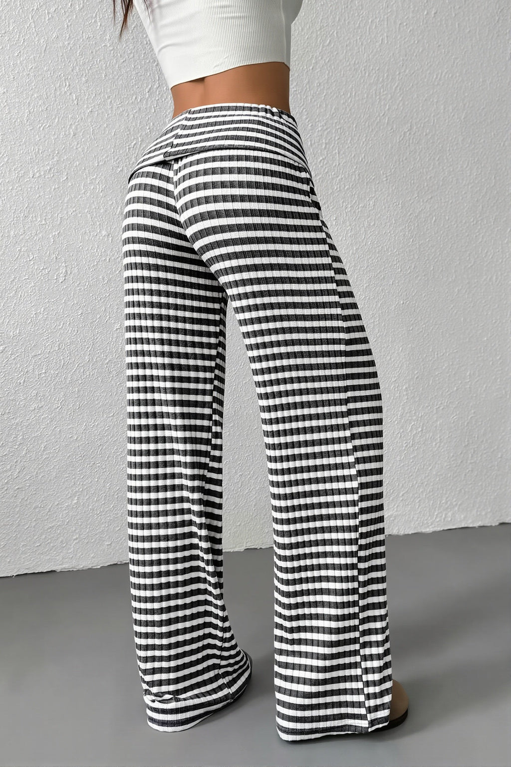 Striped Knit Straight Leg Pants