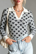 Heart Jacquard Collared Knit Sweater