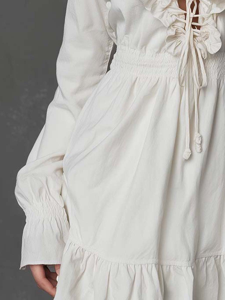 Romantic Ruffled Lace-Up Mini Dress
