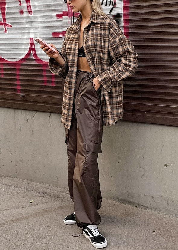 Vintage Plaid Long  Blouse