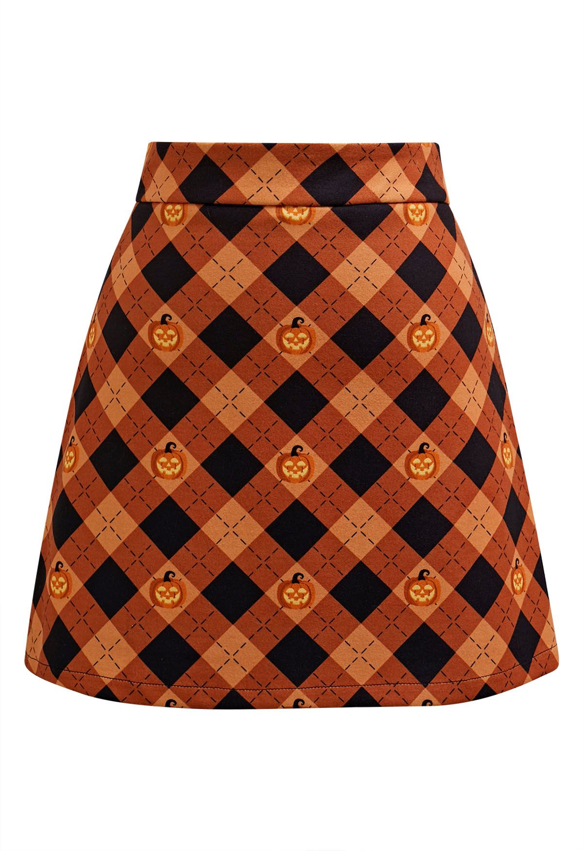 Halloween Pumpkin Plaid A-Line Mini Skirt