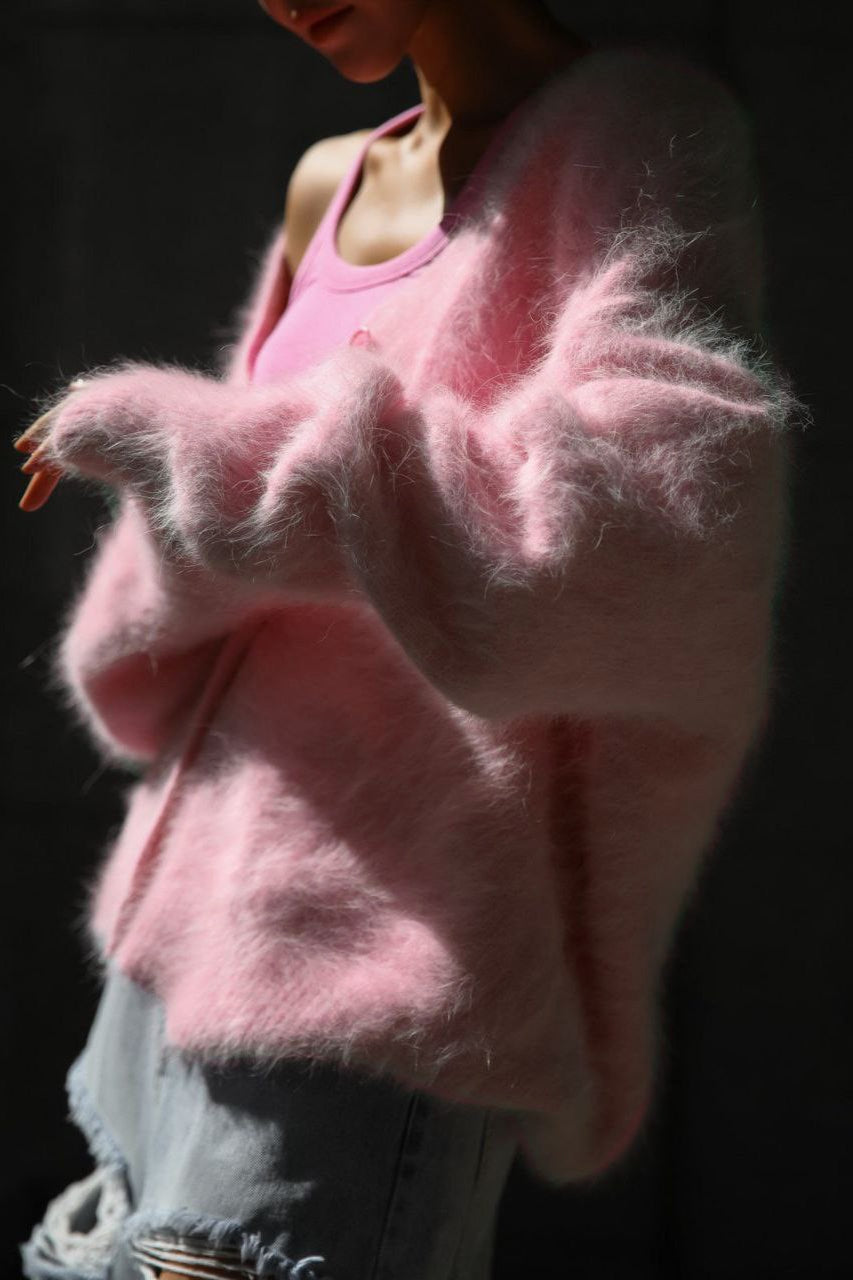 Plush V Neck Relaxed Button Knit Cardigan