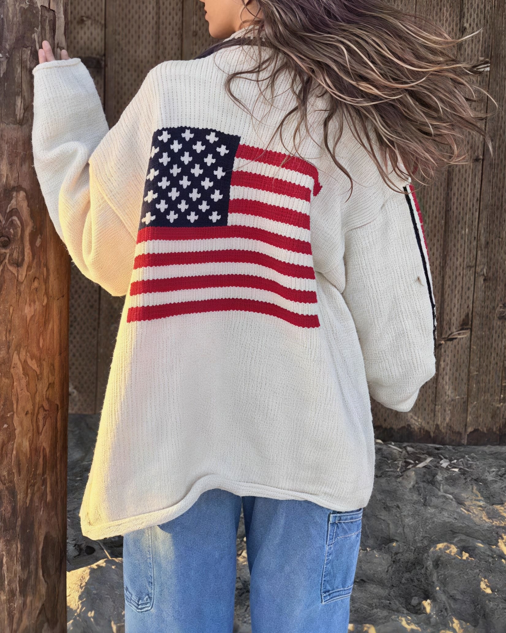 Warm Flag Print Stylish Knit Cardigan