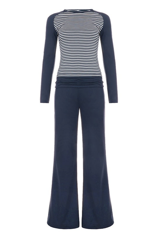 Striped Raglan Top and Flare Pants Set