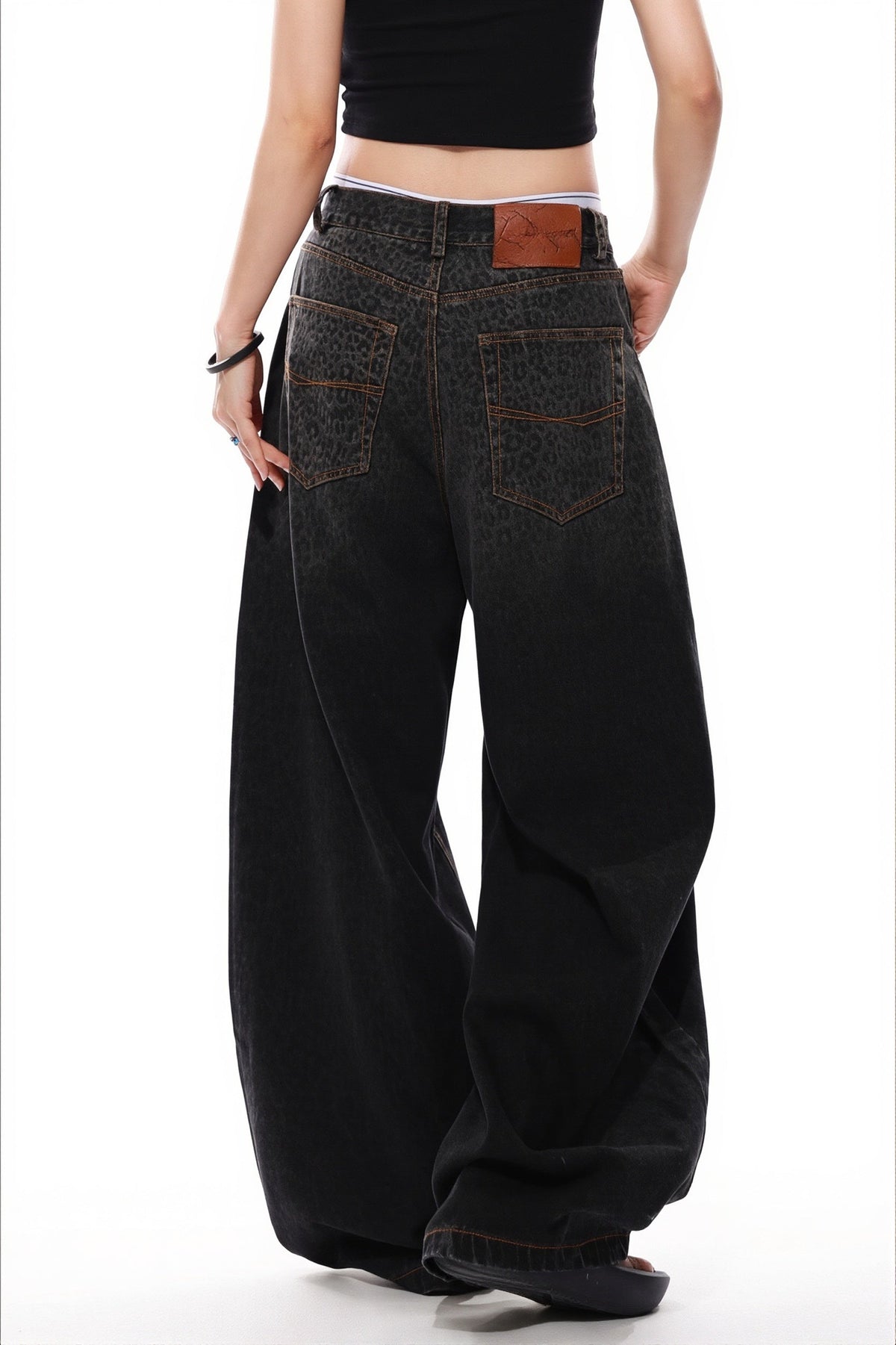 Leopard Print Balloon Wide Leg Jeans