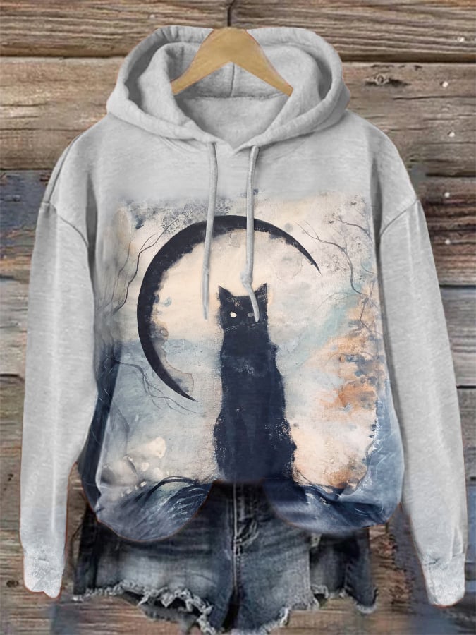 Halloween Vintage Cat Drawstring Sweatshirt