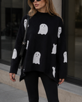 Ghost Jacquard Mock Neck Oversized Knit Sweater