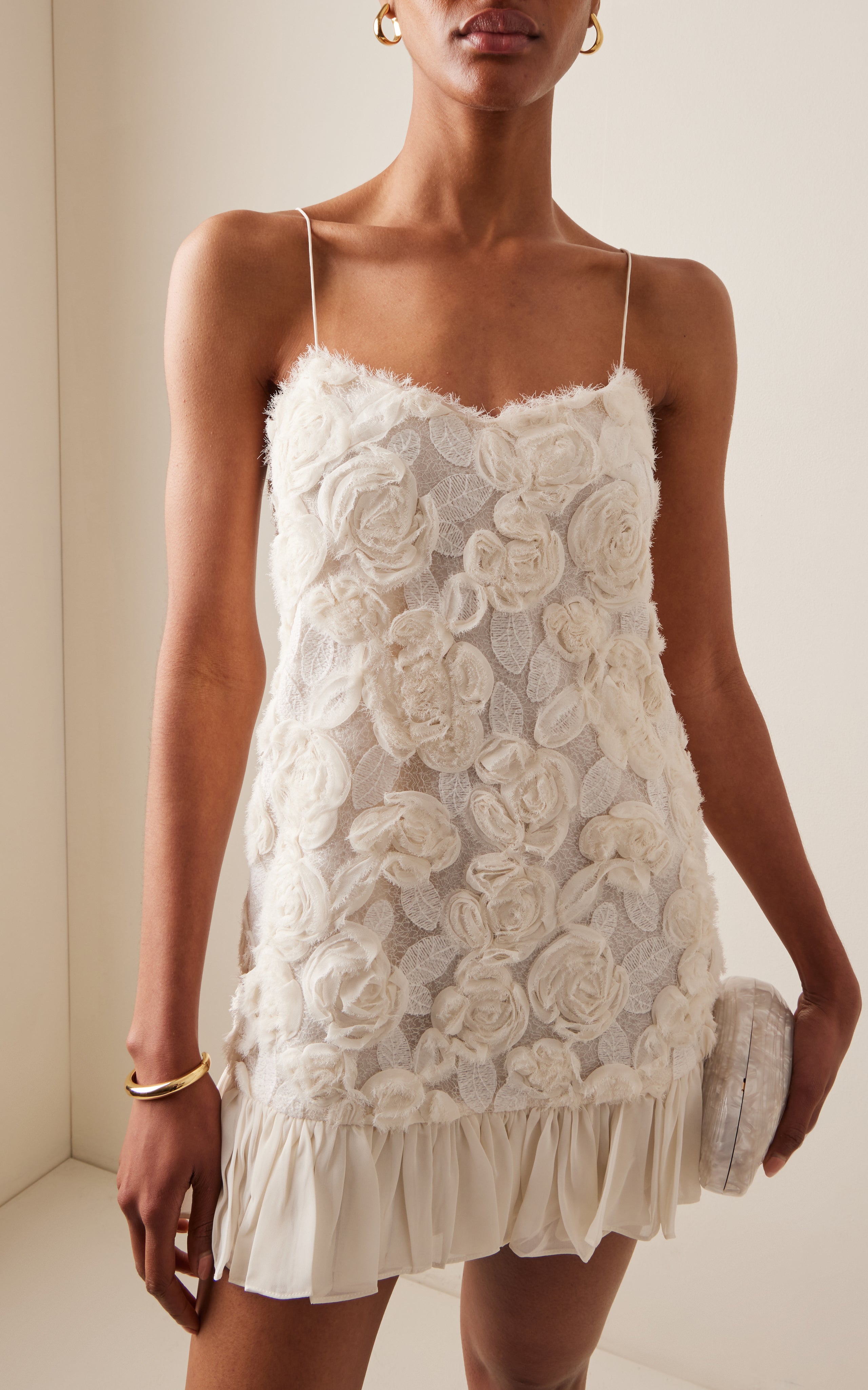 Blanc Rosette-Detailed Georgette Mini Dress