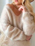 Pullover Solid Color Idle Style Loose Sweater Top