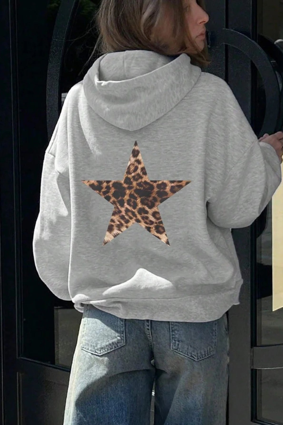 Star Print Loose Fit Pullover Hoodie