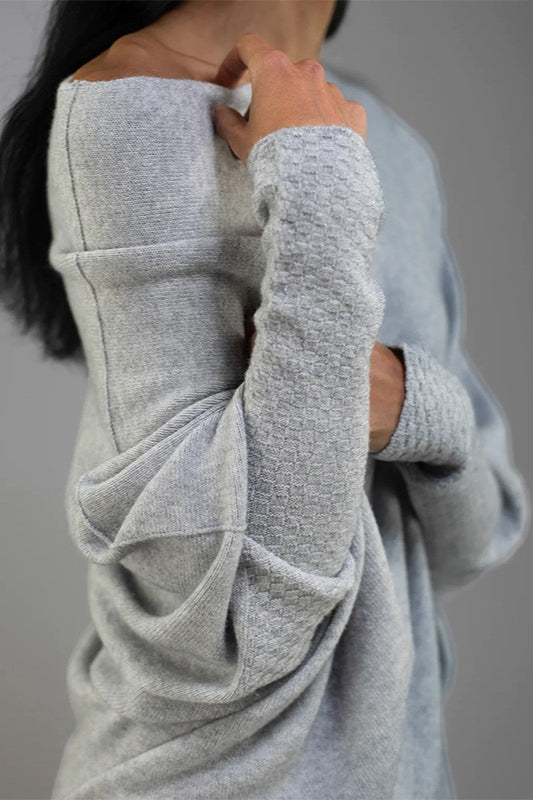Draped Off Shoulder Long Sleeve Knit Sweater