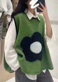 Pink O Neck Green Patchwork Knit Vest Sleeveless
