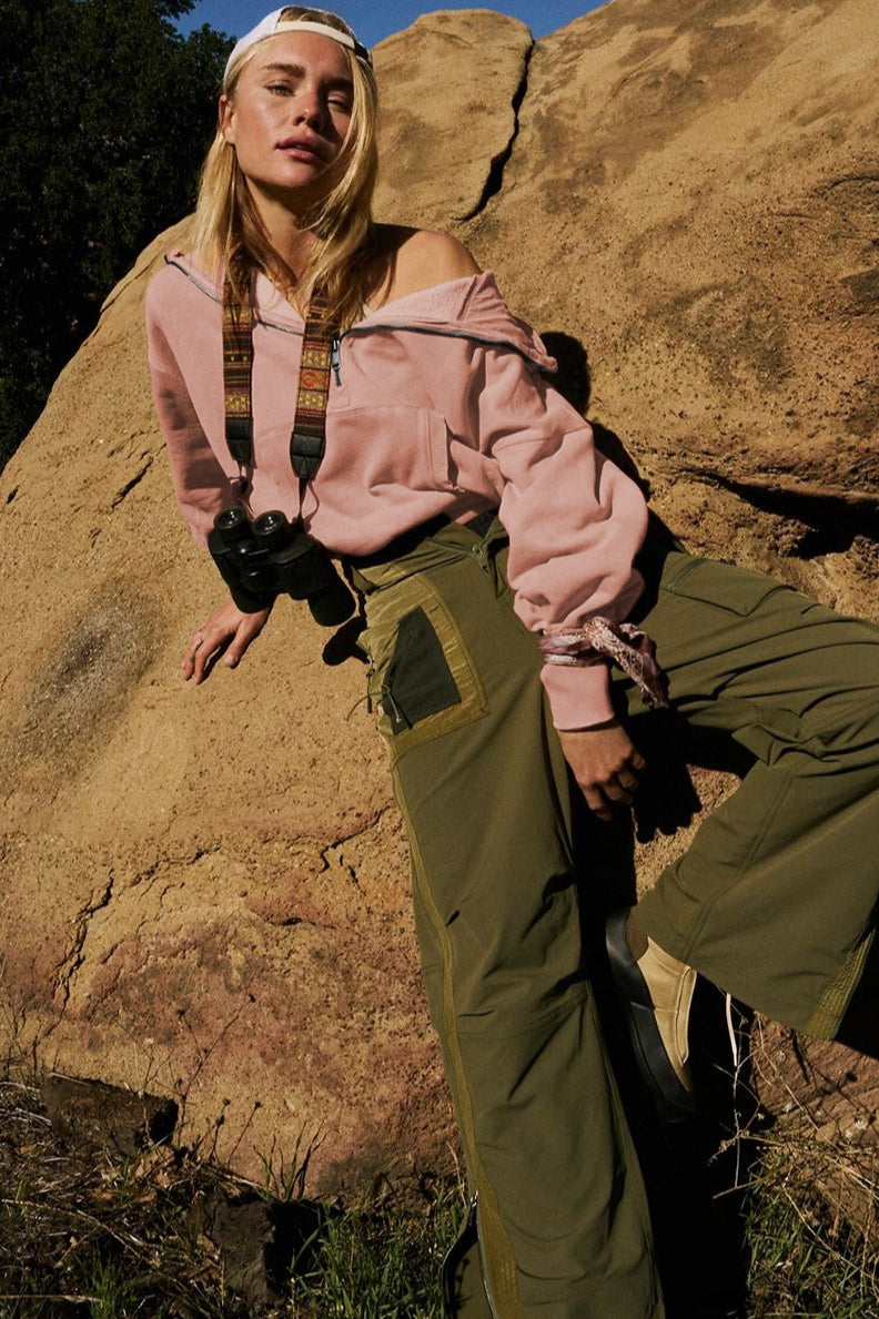 Color Block Half Zip Drawstring Hoodie