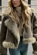 Oversized Fur Collar Suede Look Coat