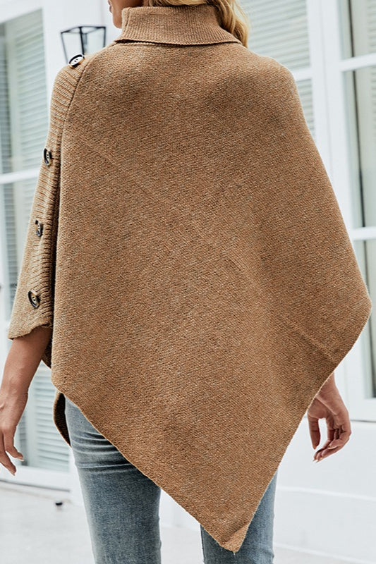 Asymmetric Turtleneck Cape Knit Sweater