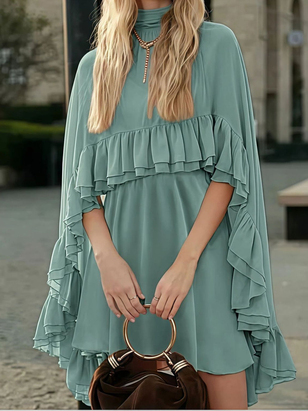 Elegant Chiffon Dress Fashion Inner Match Strap Two-Piece Set