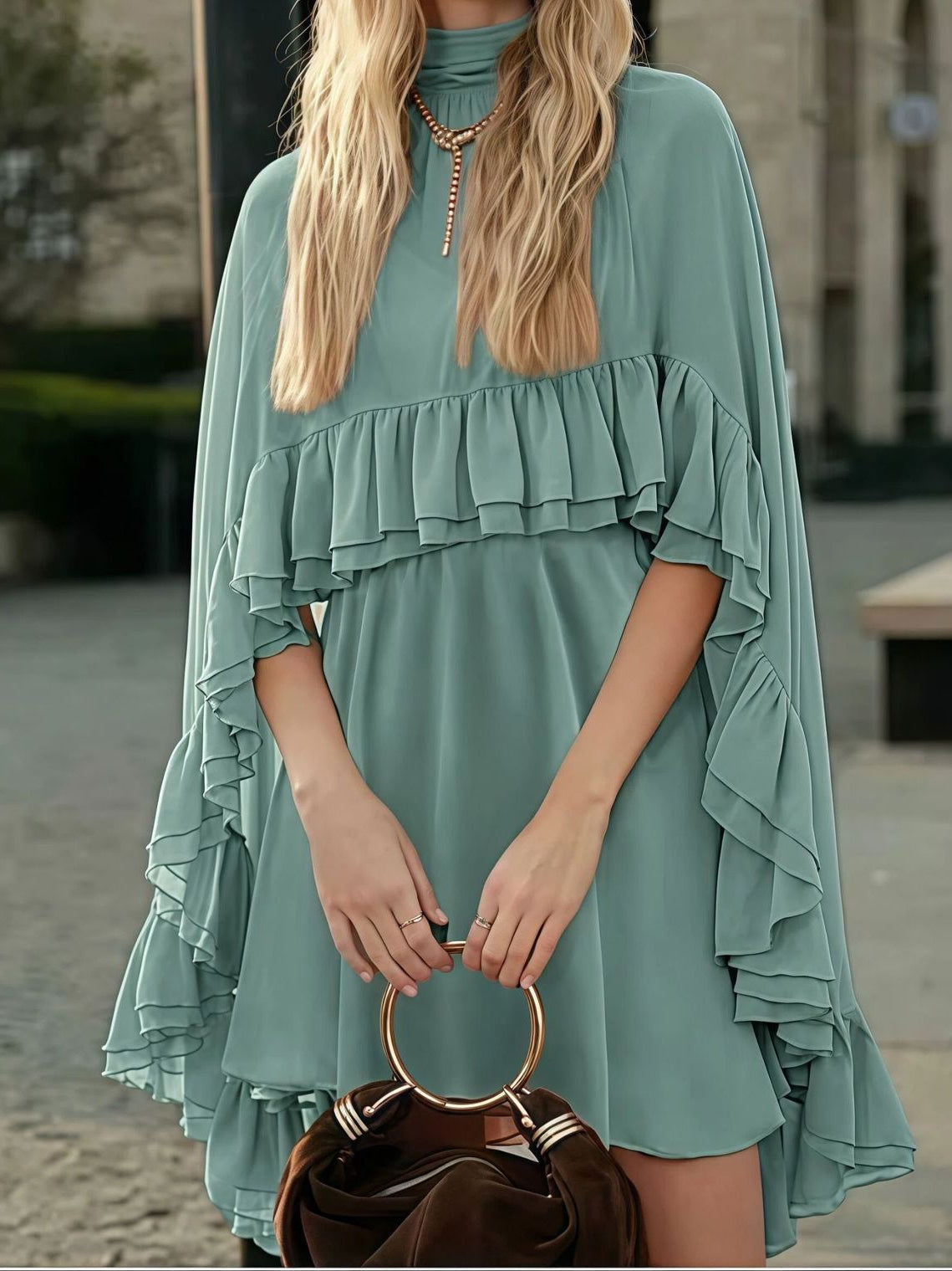 Elegant Chiffon Dress Fashion Inner Match Strap Two-Piece Set
