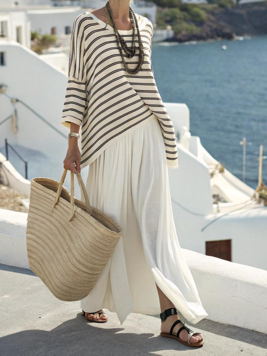 Cotton and linen women's holiday striped suit