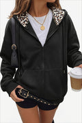 Leopard Lined Oversized Zip Hoodie