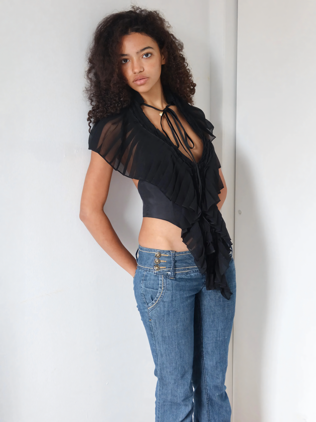 Midnight Ruffle Tie Top
