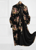 Vintage Floral Velvet Kimono Robe – Bohemian Long Coat with Tie Belt