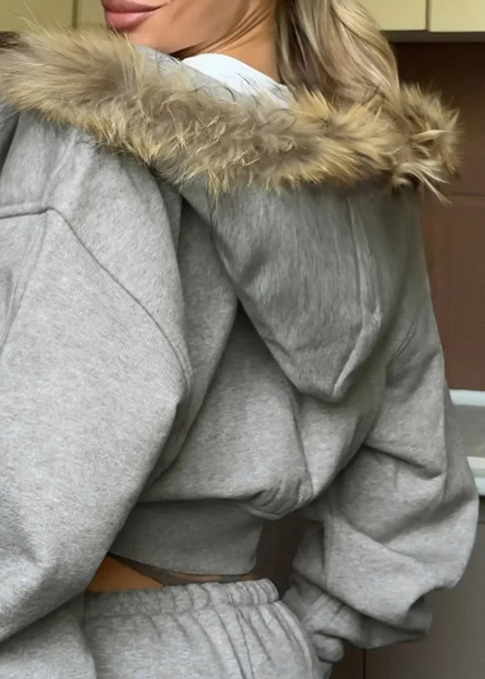 Fuzzy Solid Long Sleeve Zip-Up Hoodie