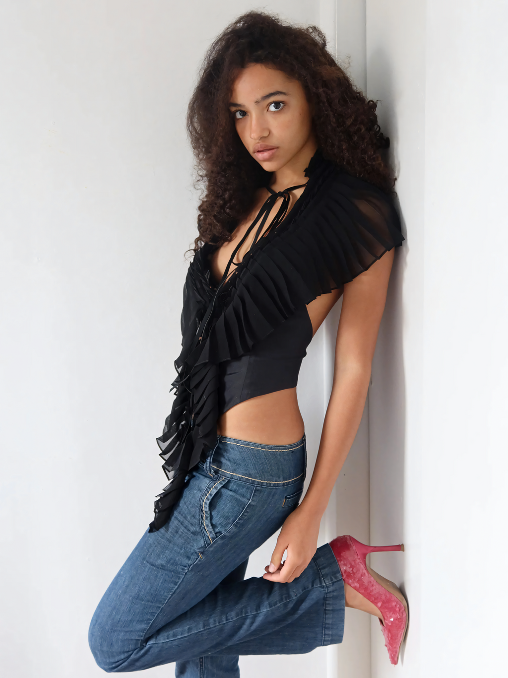 Midnight Ruffle Tie Top