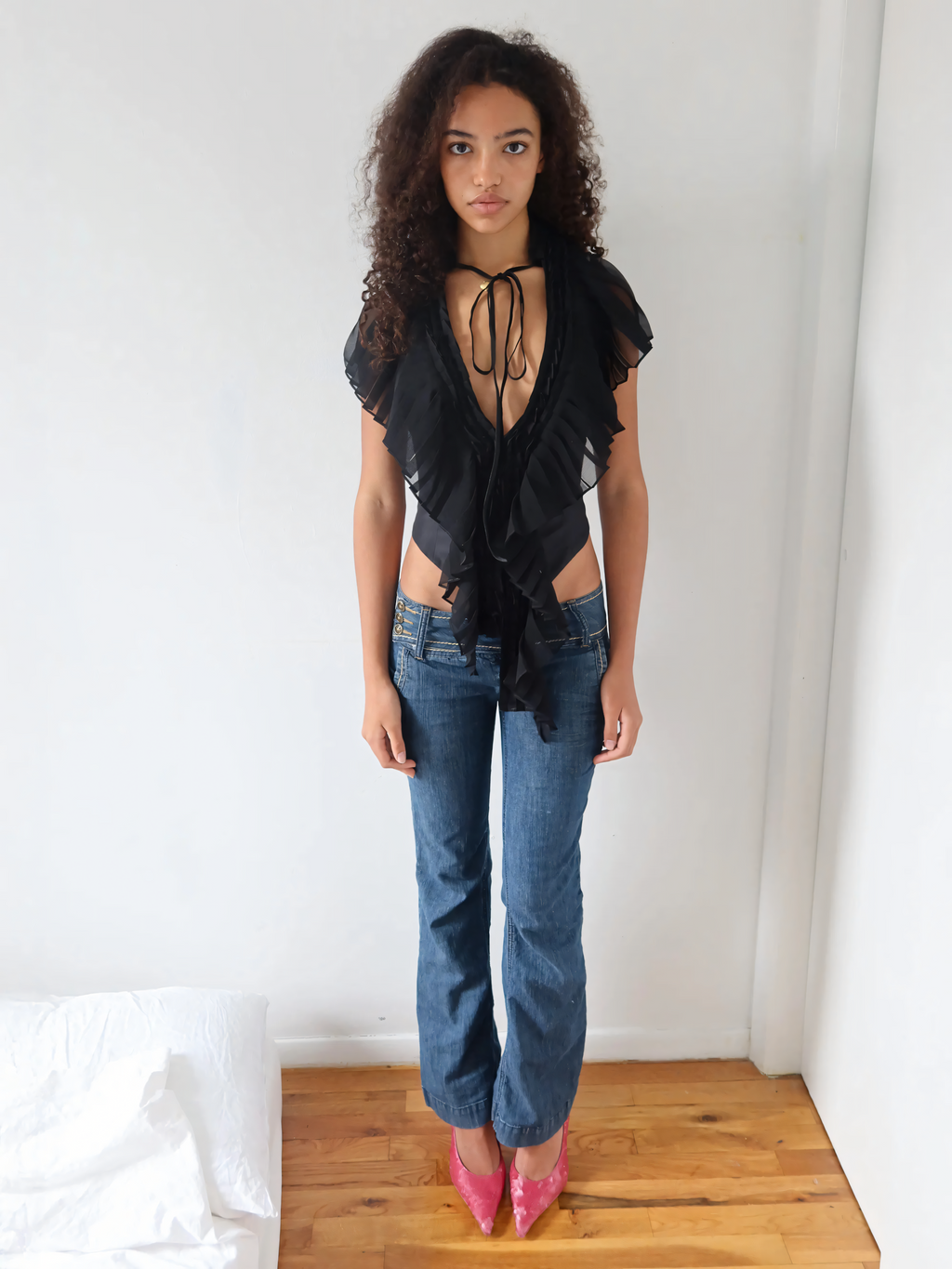Midnight Ruffle Tie Top