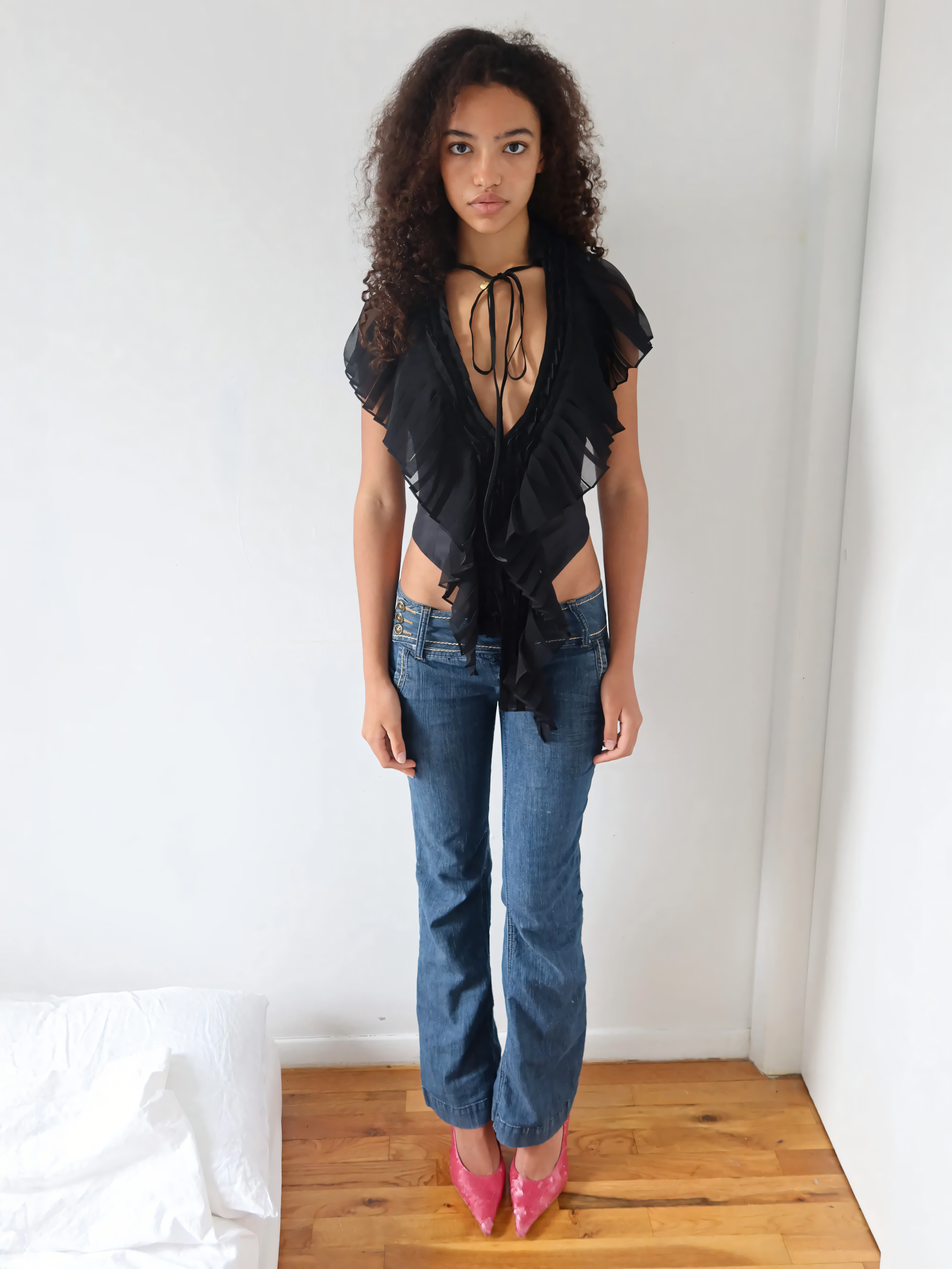 Midnight Ruffle Tie Top