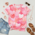 Watercolor Hearts Print Short Sleeve T-Shirt - Artistic Valentine's Edition