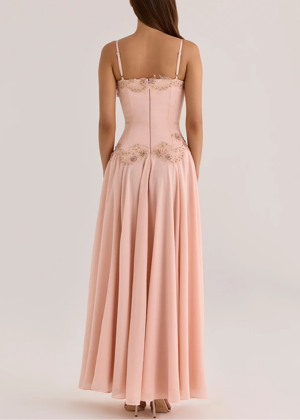 Rose Gold Embroidered Corset Slit Maxi Gown